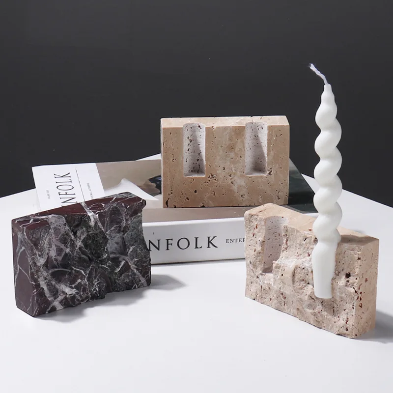 Vintage Collectible Marbles - Naturalny marmurowy świecznik, vintage świeczniki z