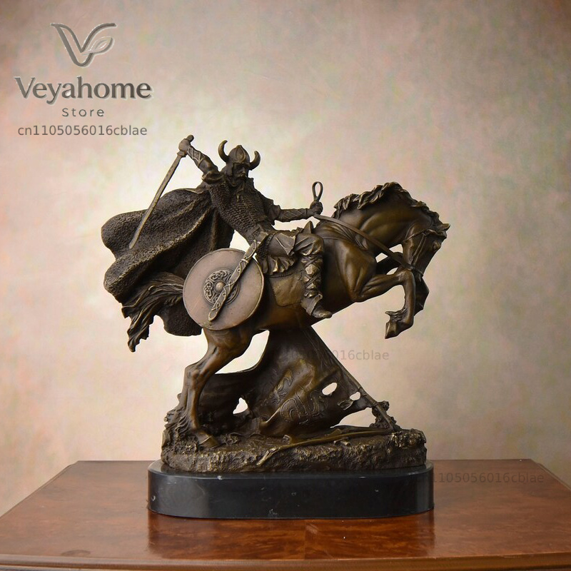 Vintage Collectible Marbles - Brązowa Statua Średniowiecznego Wojownika na Koniu,