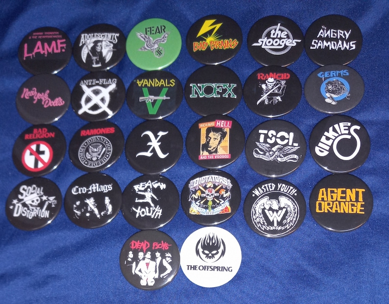 Vintage Collectible Buttons - Vintage przypinki z motywem amerykańskich zespołów